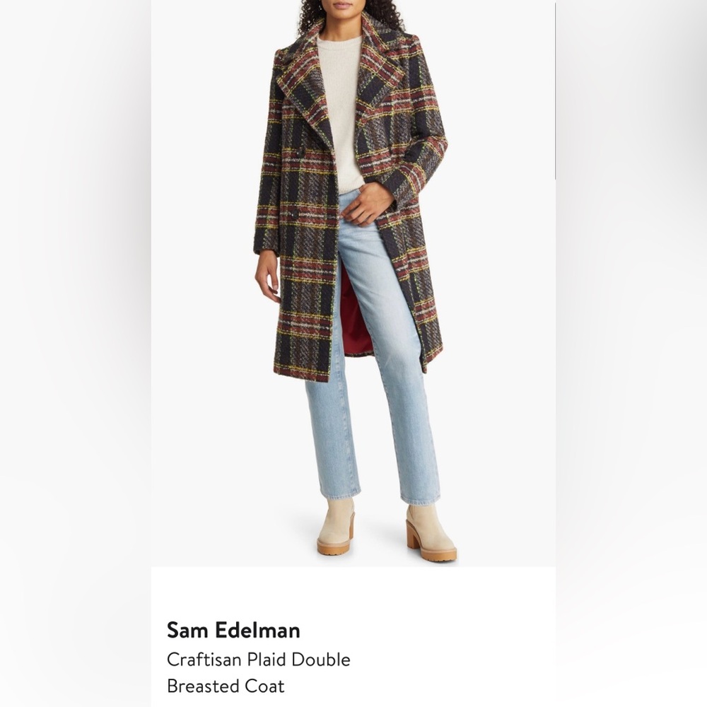 Sam Edelman Craftisan Plaid Double Breasted Coat - Brown/Multi